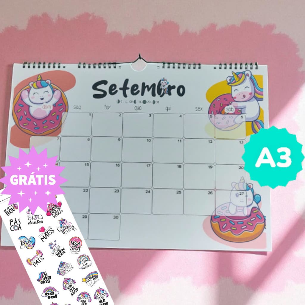 Calendário de Parede 2026/2027 - Base Wire-O A3 Horizontal - Unicórnio