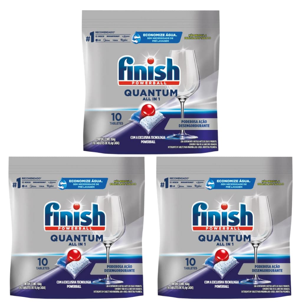 Kit 3 Finish Quantum All in 1 Detergente para Lava Louças em Tabletes