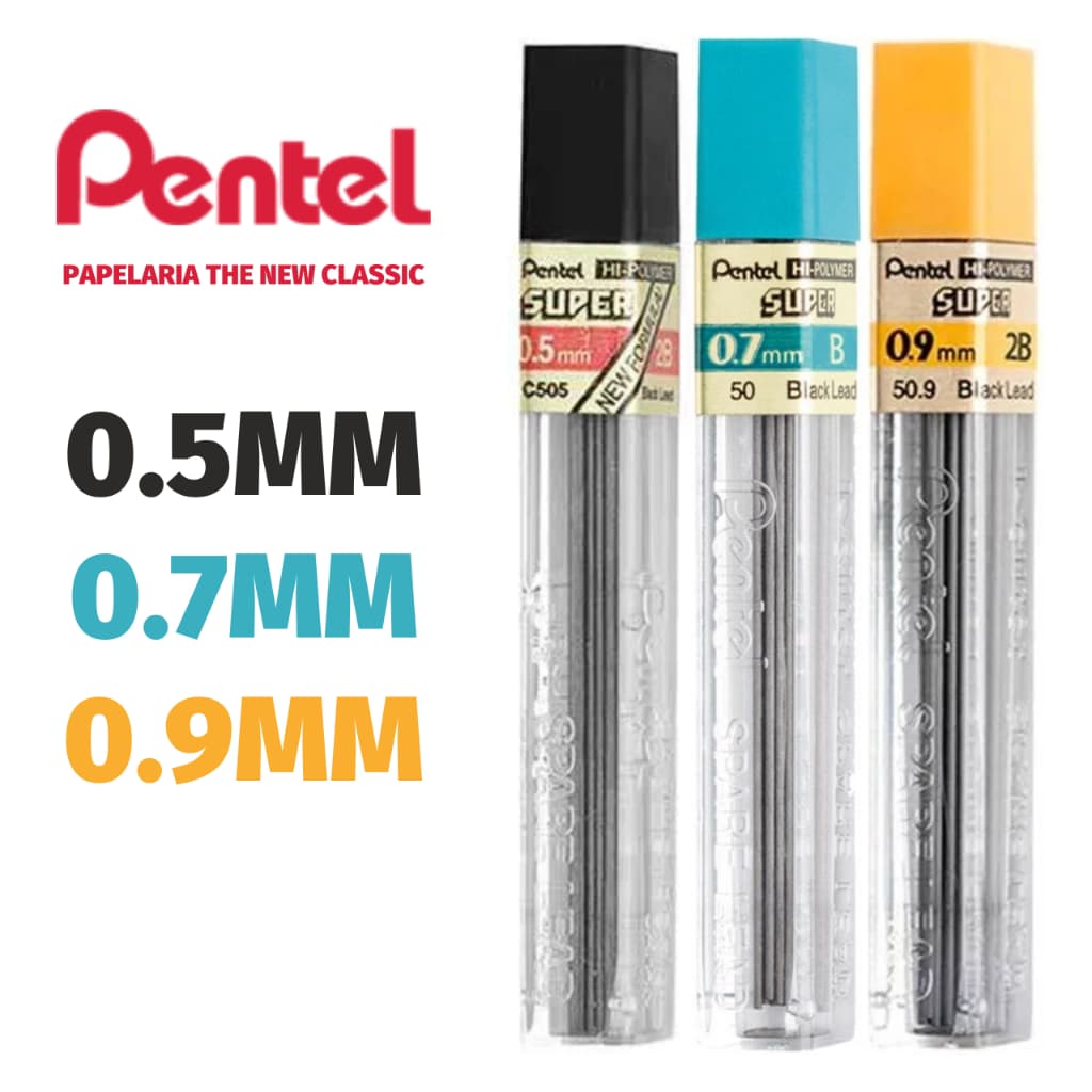 Grafite Pentel HI-Polymer para Lapiseira 0.7mm - 0.9mm - 0.5mm