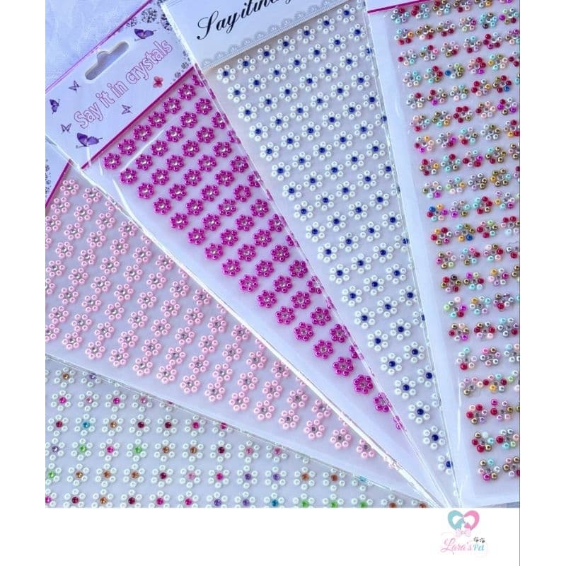 3 Cartelas de Adesivos c/160 Flores de pérola