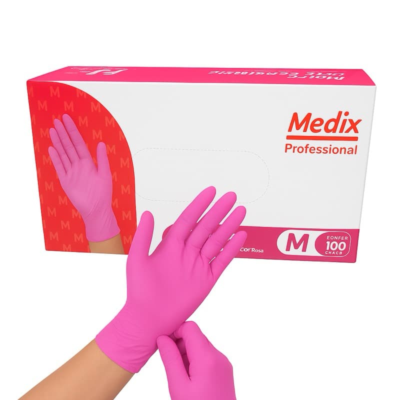 Luva nitrilica rosa Descartável  Sem pó Cx100un P/M/G Alta Qualidade