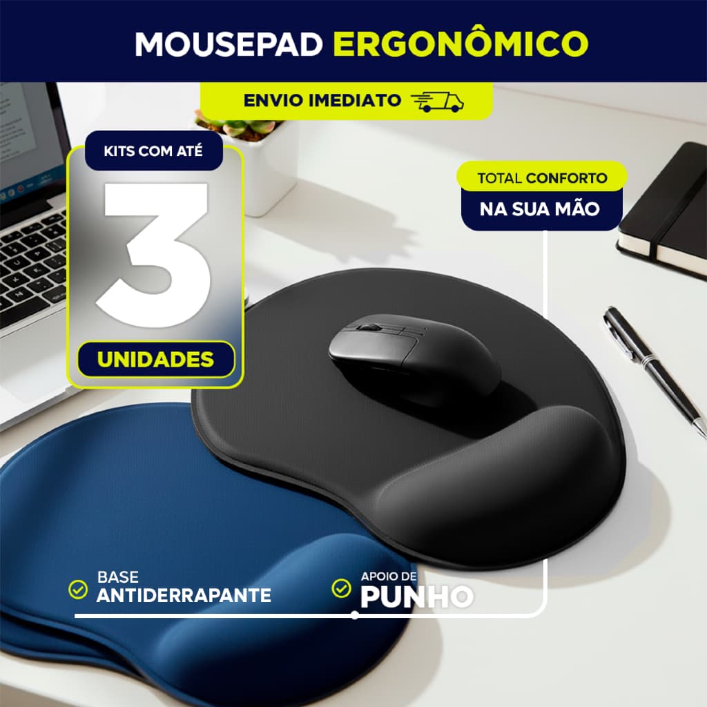 Mouse pad ergonômico em gel e tecido 22 x 19 cm Maior conforto Previne lesões
