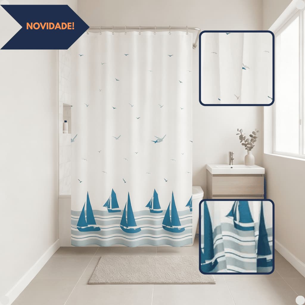 Cortina Banheiro Box Poliéster Impermeável Antimofo 1,98x1,80 com Ganchos