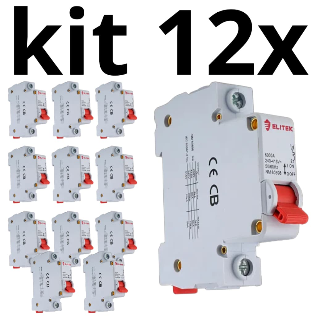kit 12 Disjuntor Unipolar Din 6,10,16,20,25,32,40,50,63 Amperes