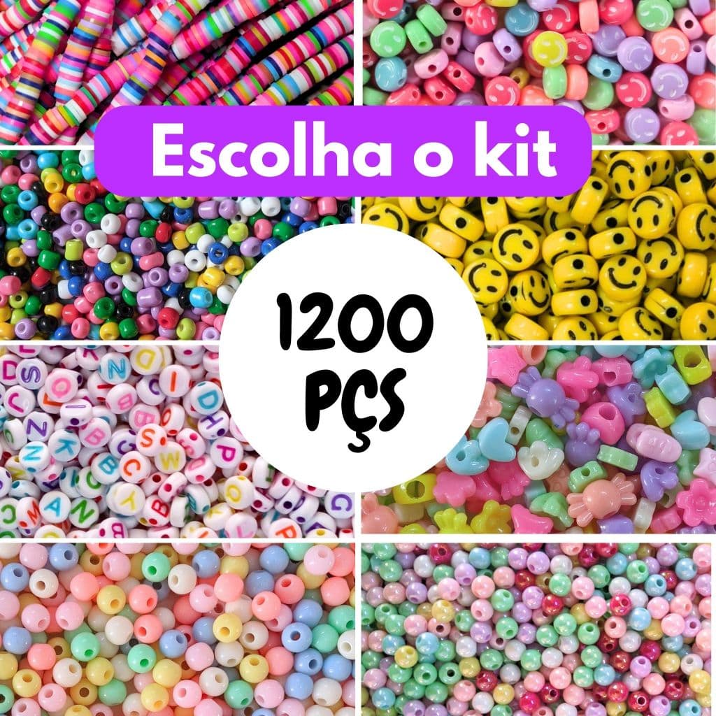 Selecione o Kits 1200 Pçs Miçangas + Silicone 10 metros Aniversário Festas
