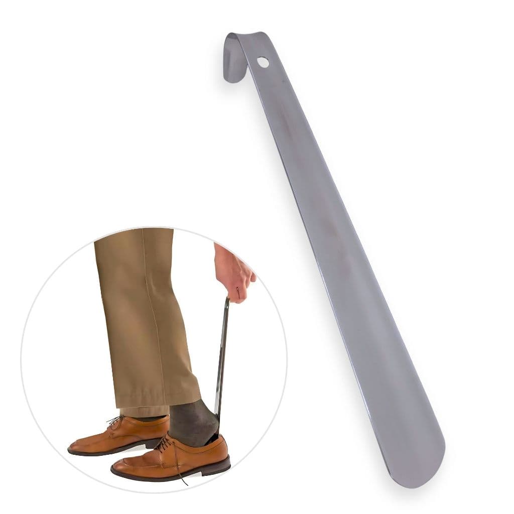 Calçadeira Sapato Acessório Calçador Para Ajudar Idosos Calçar Sapato Espatula Inox Longa 30cm