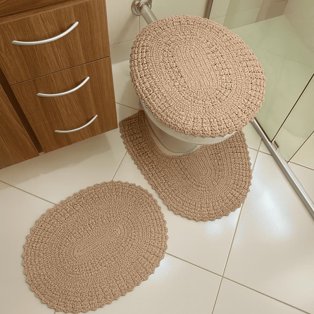 Jogo de Banheiro em Crochê Artesanal - Modelo simples com 3 Peças