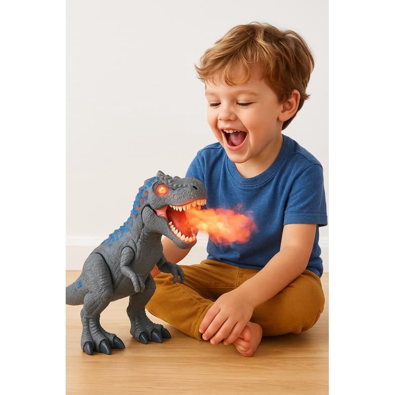 Dinossauro Grande Brinquedo Rex Solta Fumaça Anda Som Luz