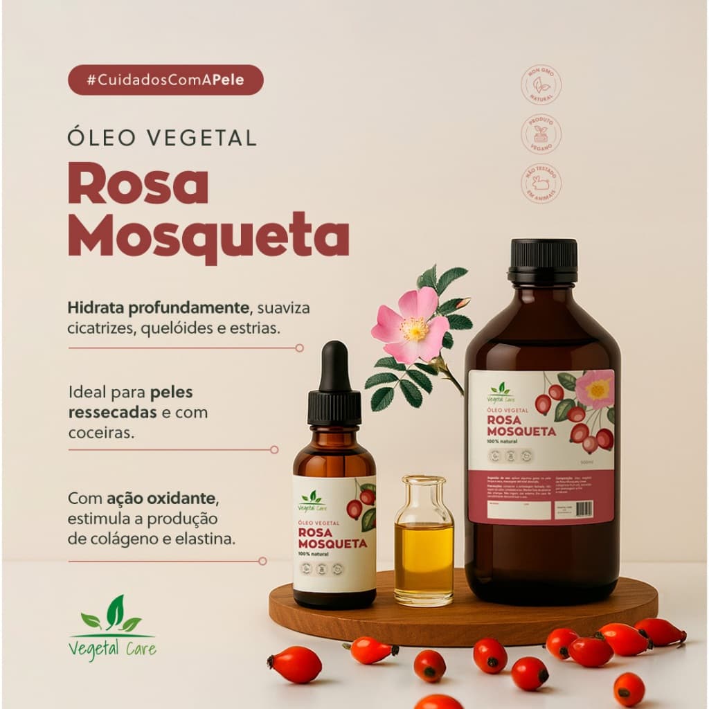 Óleo de Rosa Mosqueta 100% Puro e Natural Prensado a Frio 500ml clareador de manchas