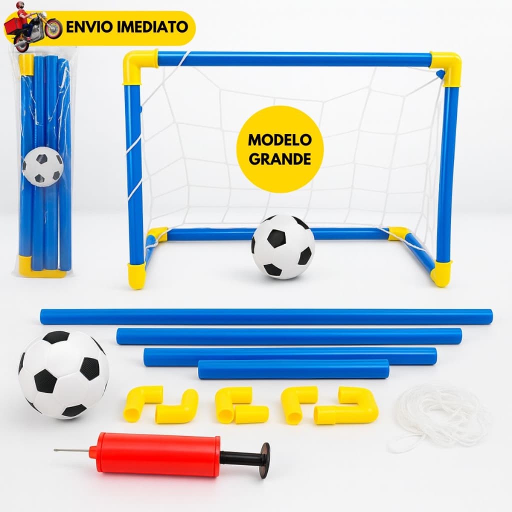 Kit Mini Trave com Rede + Bola + Bomba de Encher Trave Golzinho Futebol Infantil