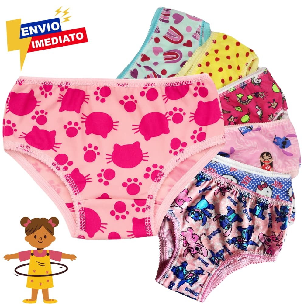 Kit 5 10 Calcinhas Infantil Menina Estampadas Confortáveis Forro 100% Algodão 1 a 9 Anos