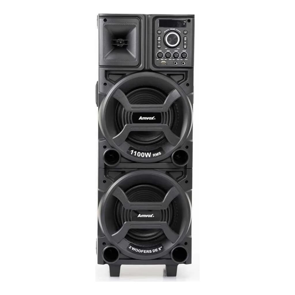 Caixa de Som Amplificada Amvox ACA 1101 Duplo Woofer 8” 1100W RMS Bluetooth USB TWS Bivolt