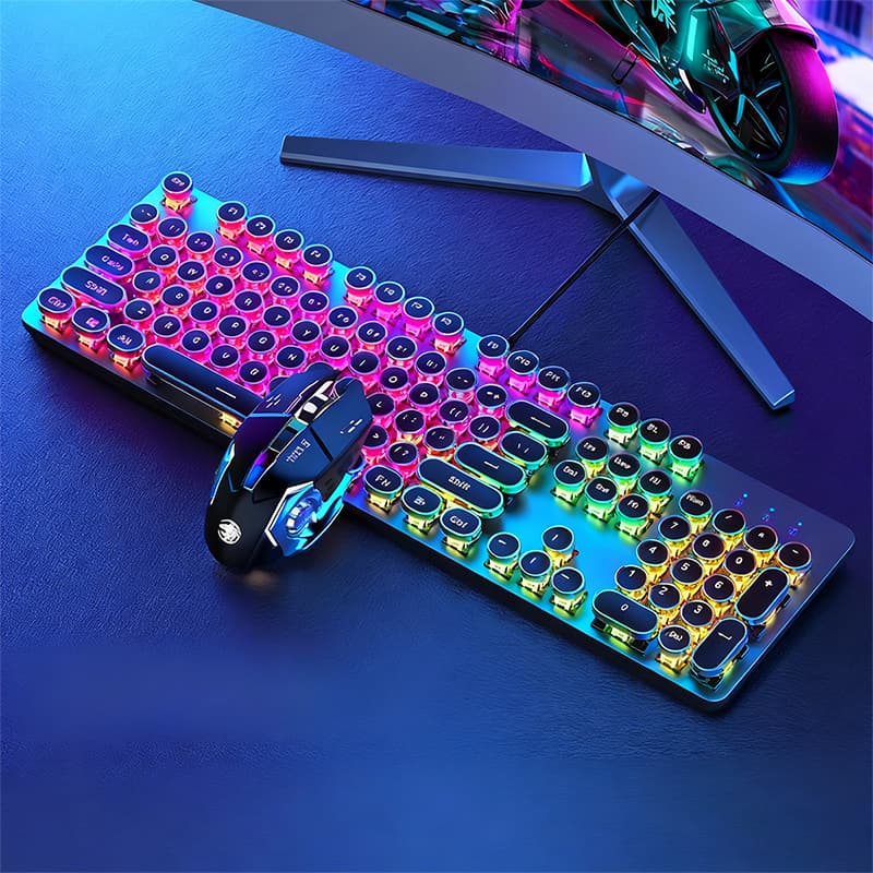 KIT Teclado 100% mecânico Punk Esports + mouse para jogos Um item obrigatório para os jogadores -H7