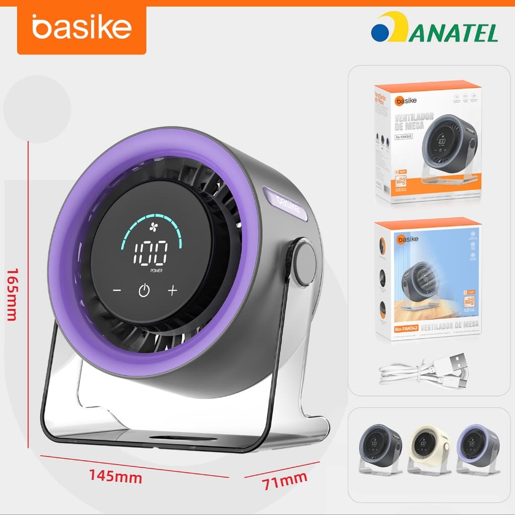 BASIKE Mini Ventilador Portátil Ajuste 120Âº Gancho Parede Escritorio Casa