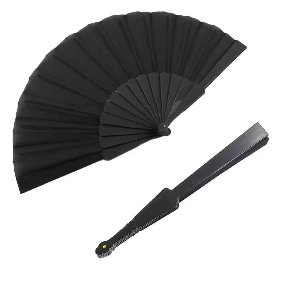 Leque de mão compacto liso cor única cor Preto