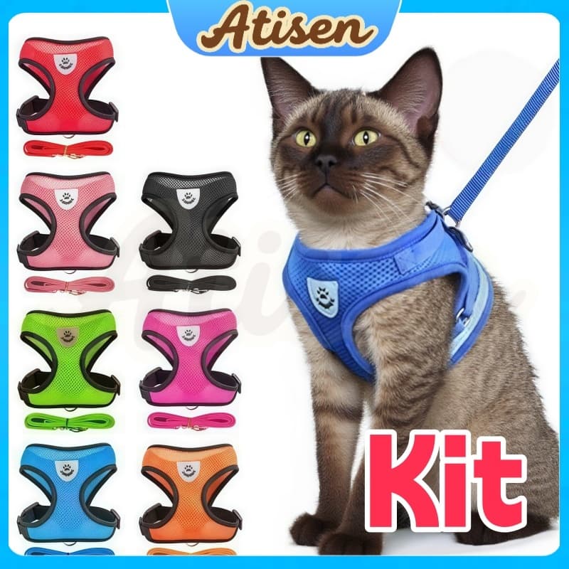 Kit Transportador Ajustável para Cães e Gatos com Coleira de Malha para Todas as Estações ATISEN