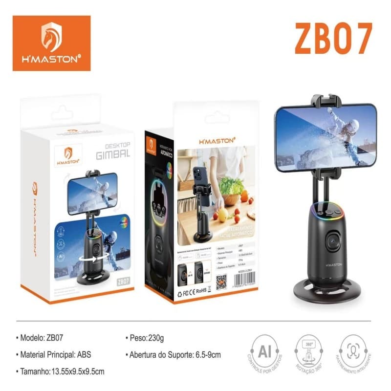 Estabilizador Gimbal de Smartphone 360° Rastreamento Inteligente de Rosto AI Controle Inteligente