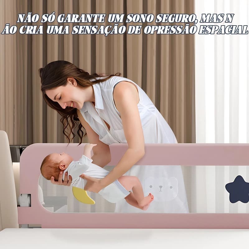 Grade de Cama com Proteção Infantil com Tela de Segurança 1,2m 1,5m 1,8m 2m Cinza/Rosa