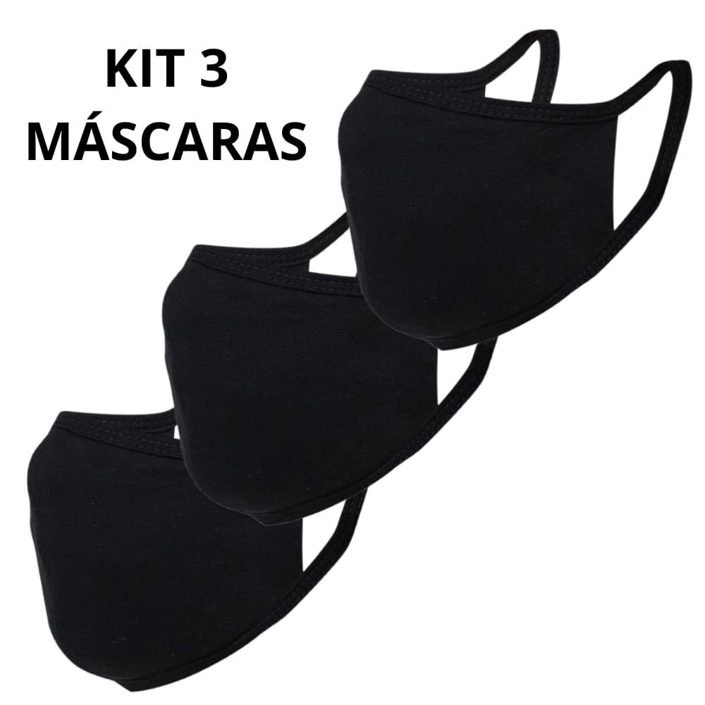 Kit 3 Máscaras Dupla camada de proteção 100% Algodão Preta ou Branca