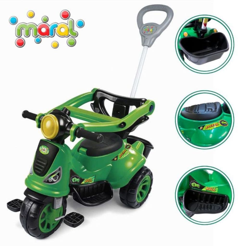 Triciclo Avespa Infantil 2 em 1 Passeio e Pedal Carrinho de Passeio com Haste Buzina e Pedais Maral