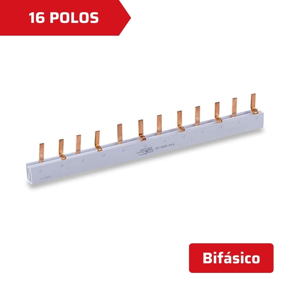 Barramento Bifásico 63A 16 Polos 285mm Force Line