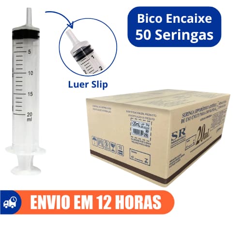Seringa 20ml Bico Encaixe Luer Slip Descartável Marca SR
