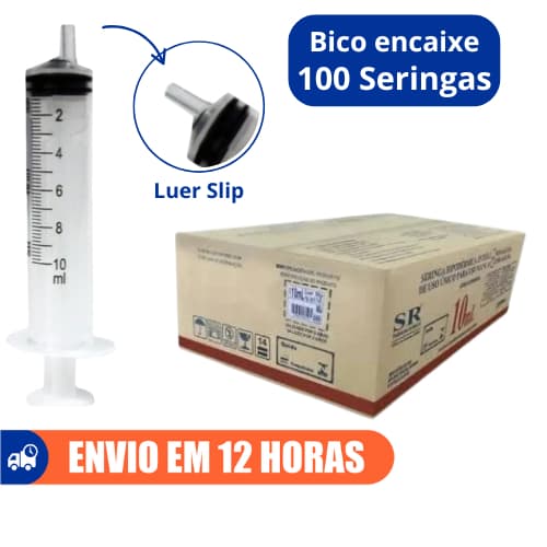 Seringa 10ml Bico Encaixe Luer Slip Descartável Marca SR