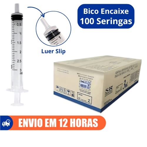 Seringa 3ml Bico Encaixe Luer Slip Descartável Marca SR