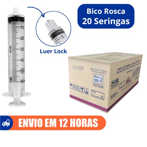 Seringa 60ml Bico Rosca Luer Lock Descartável Marca SR