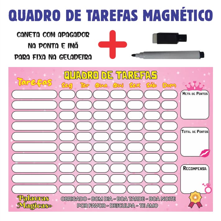 Quadro de Rotina Infantil com Imã Quadro de tarefas diárias Princesa
