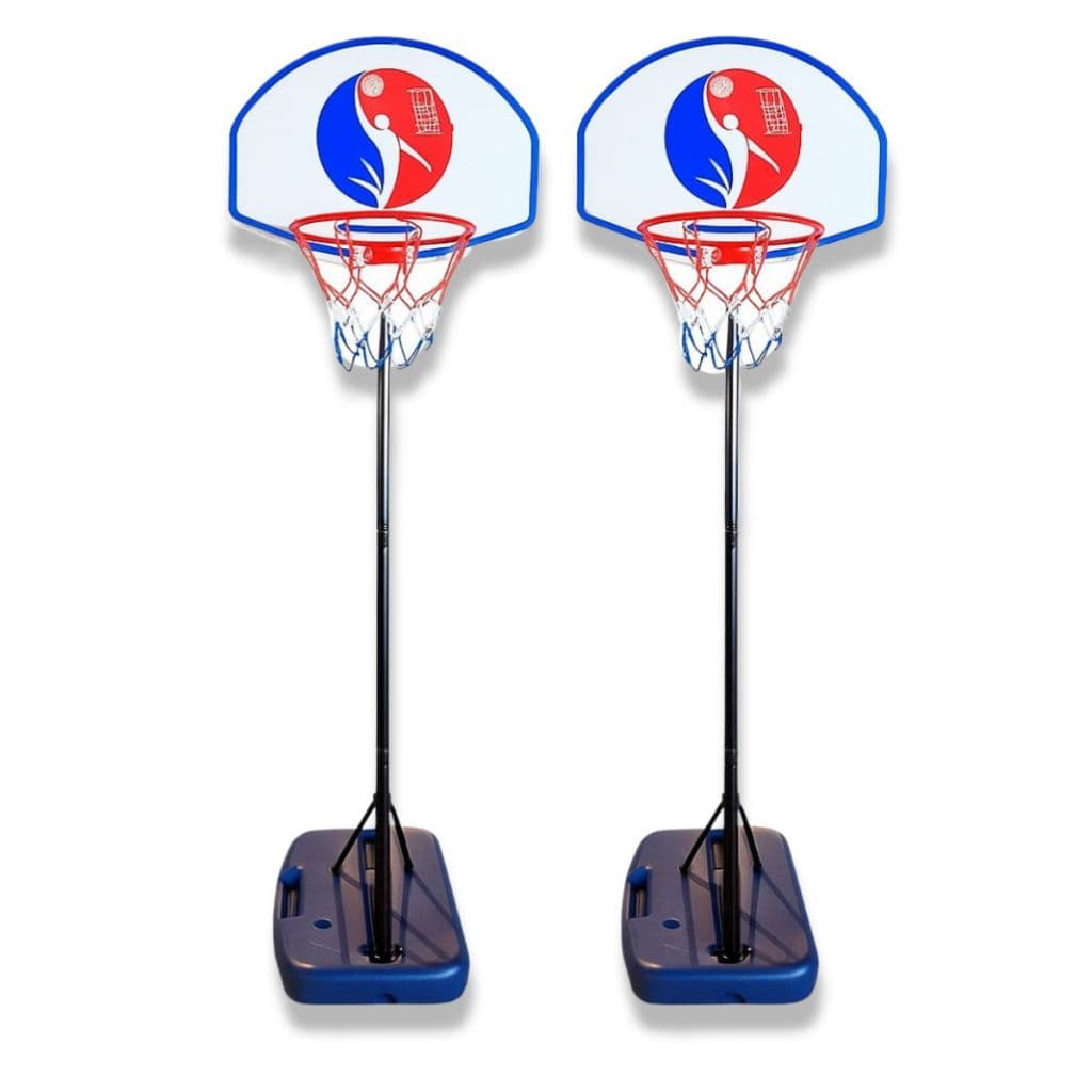 Kit 2 Tabelas de Basquete Infantil e Juvenil Ajustável 1m a 2,05m com Aro de Aço e Base Portátil