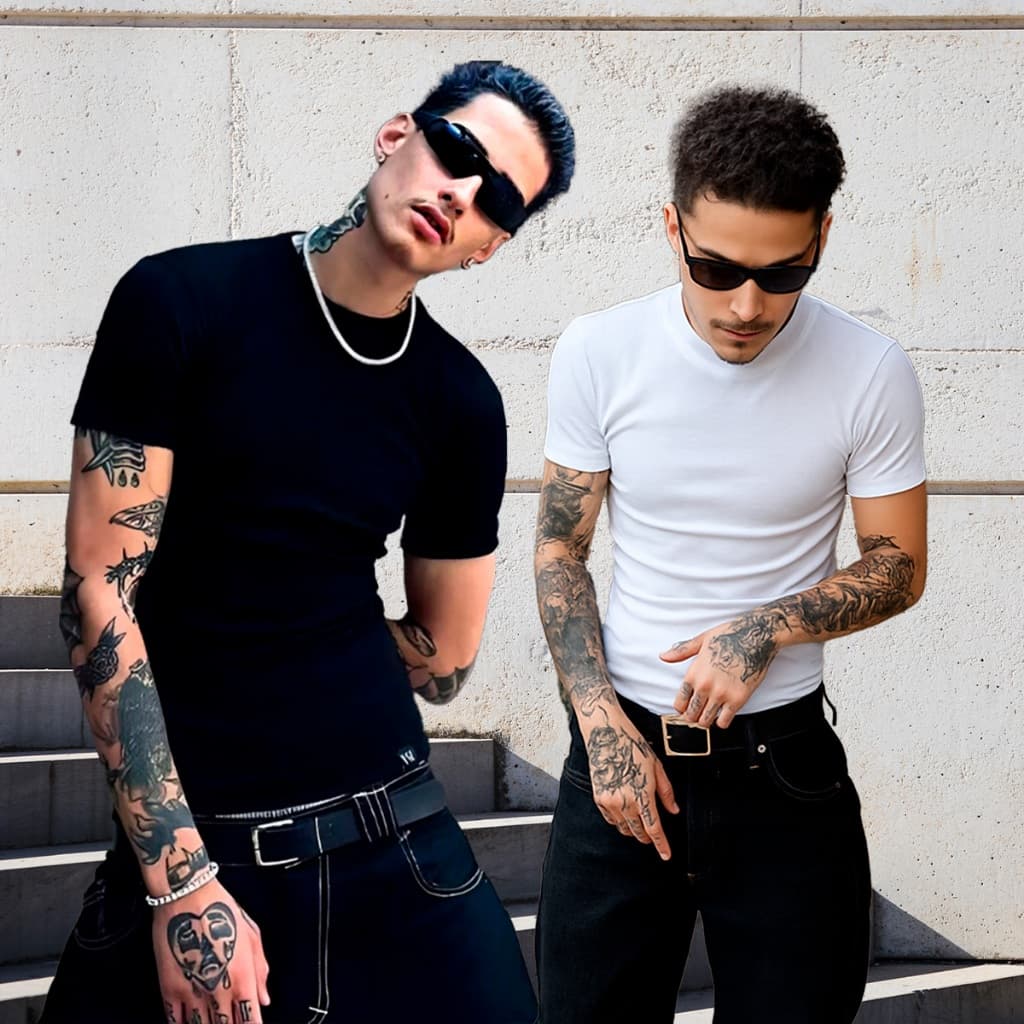 Kit 2 Camiseta Americana Ribana Estilo Rapper Basica Slim Modelo Gringa Justa Gola Redonda Casual