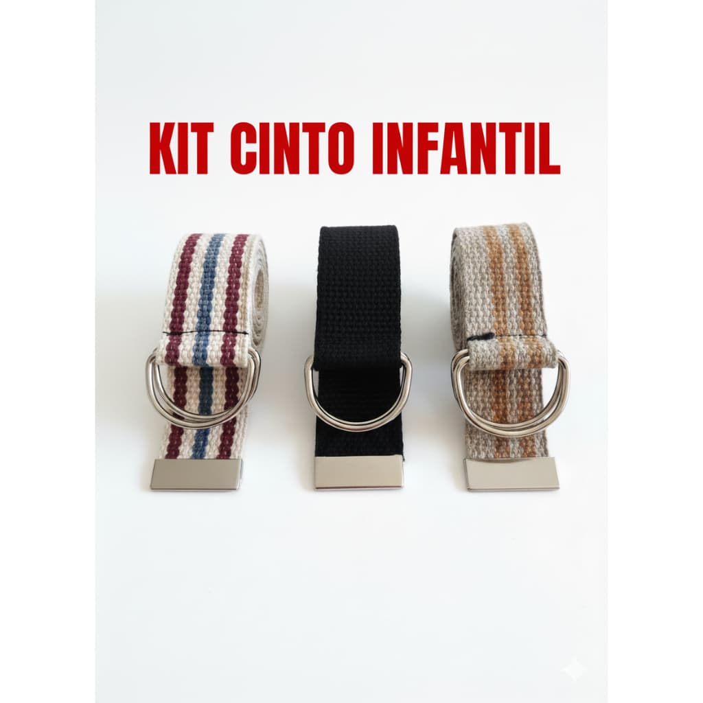 kit infantil cinto masculino fivela argola correia lona