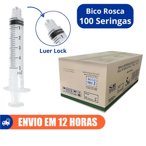 Seringa 5ml Bico Rosca Luer Lock Descartável Marca SR