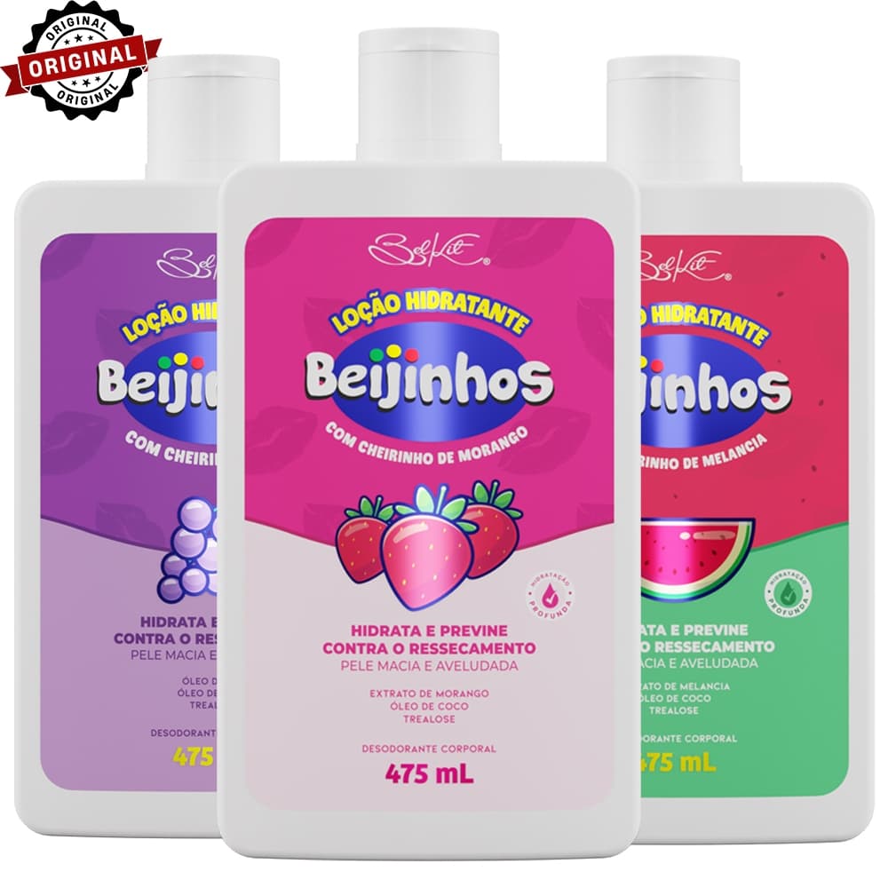 Hidratante Corporal Beijinhos 475ml BELKIT | Loção Hidratante para pele seca e ressacada