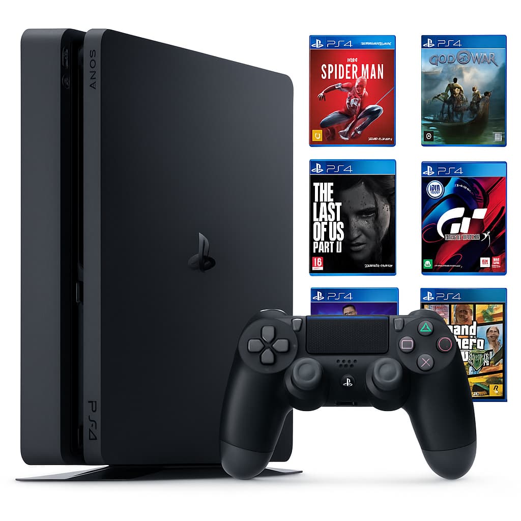 Console Playstation 4 Ps4 Slim 1TB Cor Preto 2 Controles + 2 Jogos + Quadro Decorativo