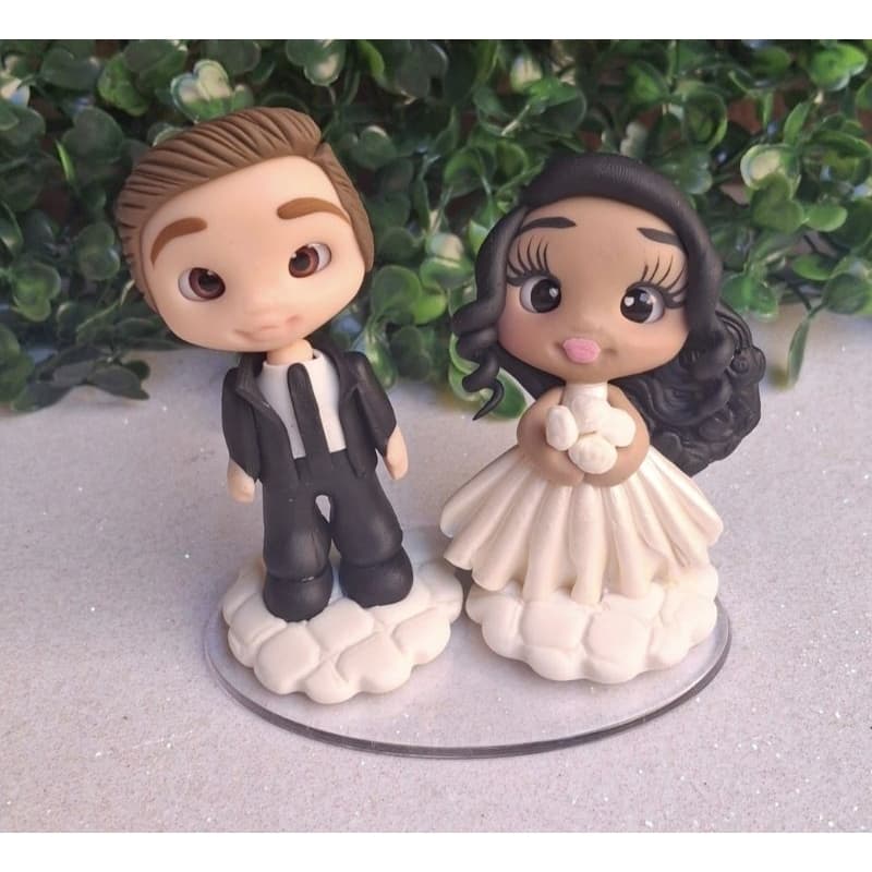 Casal Topo de bolo de Casamento Noivinhos de Biscuit