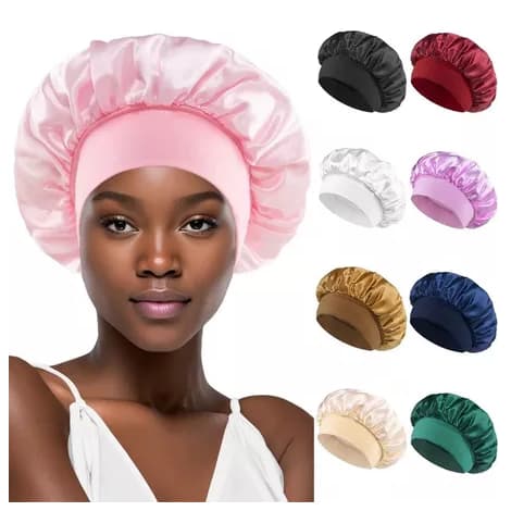Touca de Cetim Com Faixa Larga Elástica De Dormir Anti Frizz para Cabelos Grandes