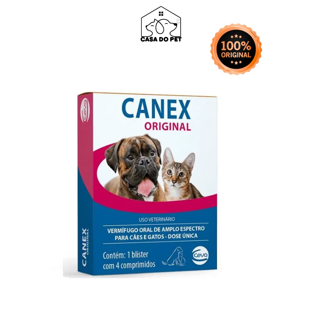 Canex Vermífugo Oral para Cães - Caixa com 4 Comprimidos | Elimina Vermes - VAL. Fevereiro de 2027