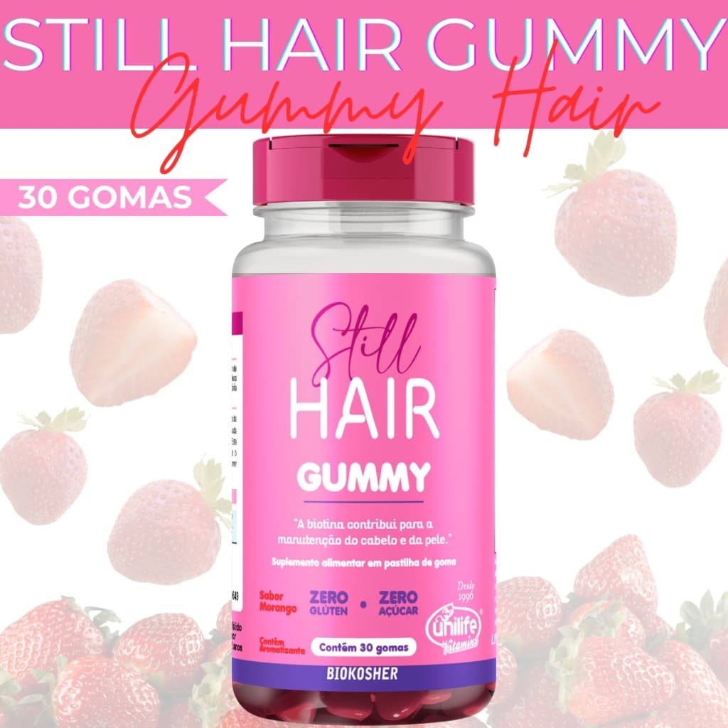 Suplemento Gummy Still Hair Feminino Zero Açúcar 30 Gomas Saúde da pele e cabelo Unilife