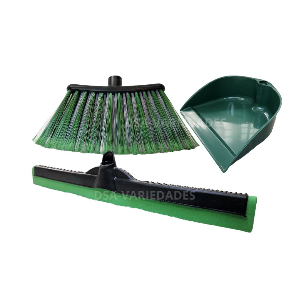 Vassoura Multiuso + Rodo Duplo + Pá de Lixo Reforçada (sem cabos) Kit Limpeza