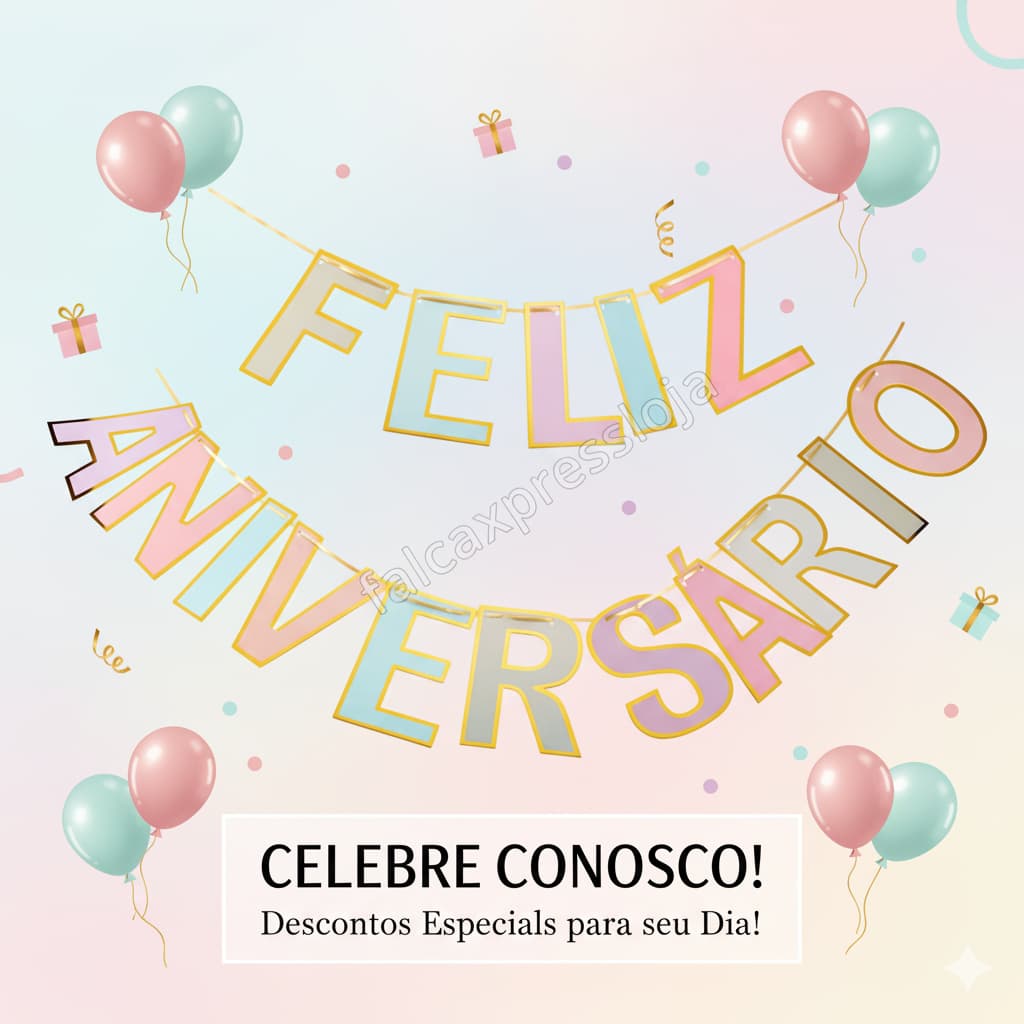 Faixa Varal Feliz Aniversário Cartonado Colorido Decoração de Festa