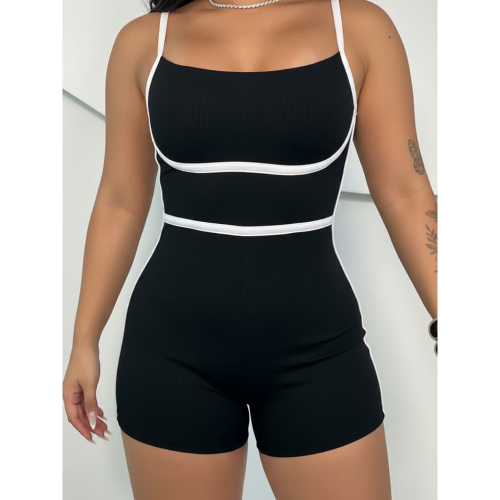 Macaquinho Feminino Com Alça Fina Justo Bicolor Sexy Estiloso