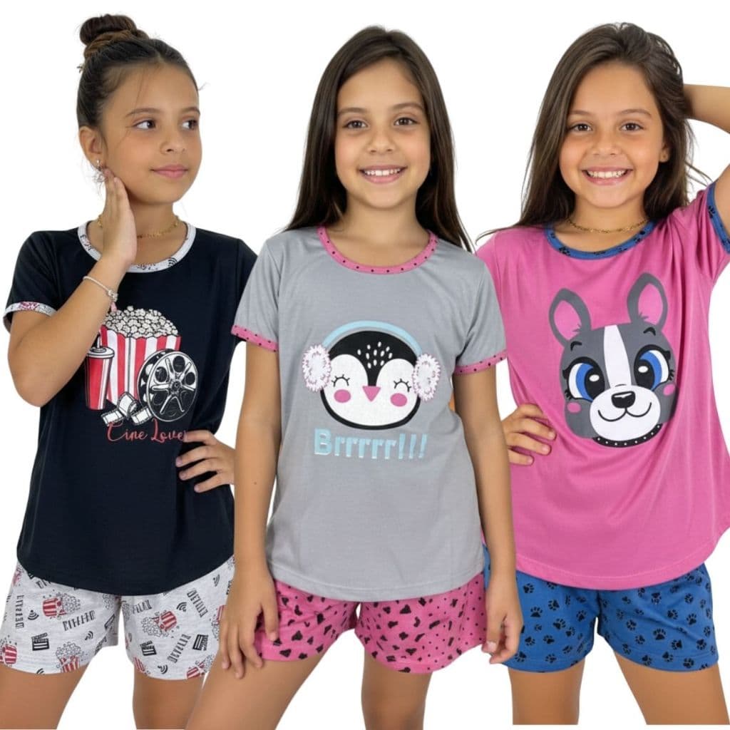 Baby Doll Infantil Meia Manga / Roupa de Dormir / Pijama Infantil