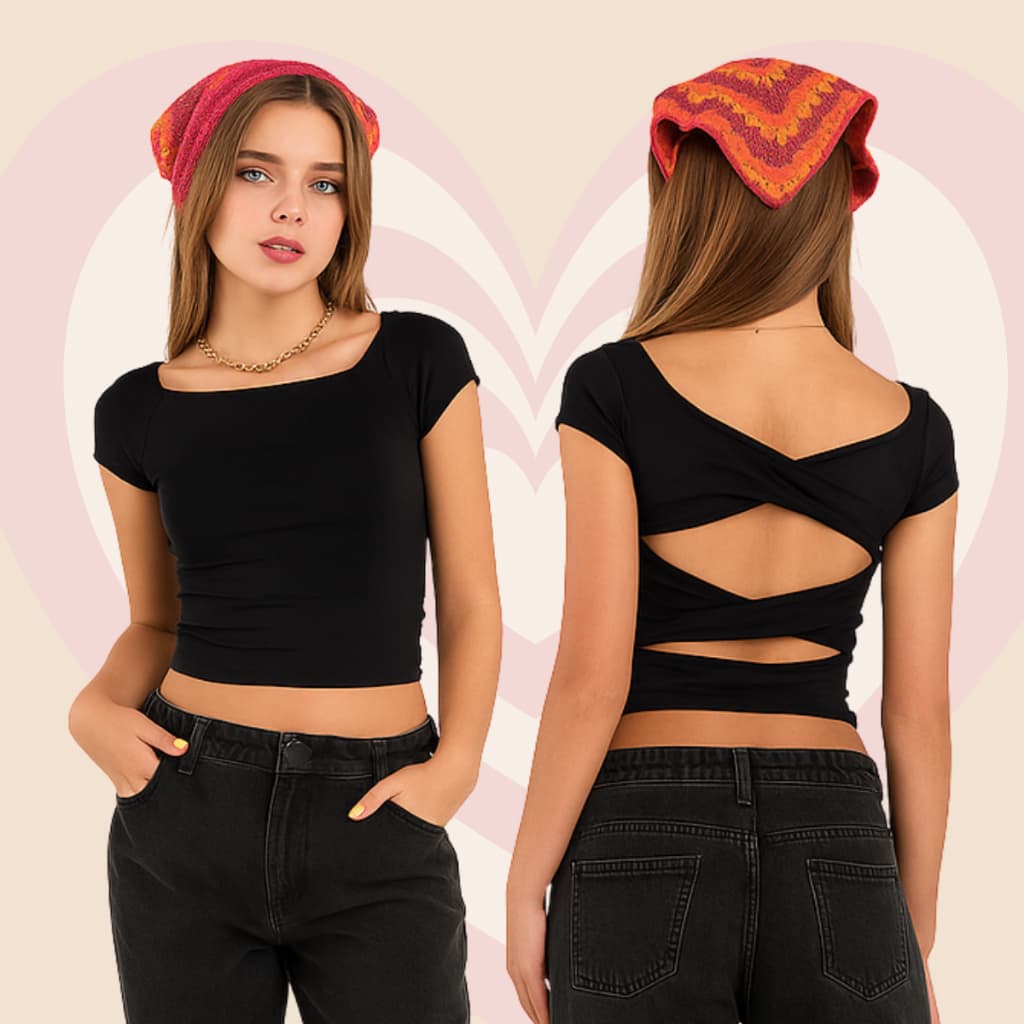 Blusa Cropped Juvenil Infantil Menina Moda Blogueirinha Suplex Cruzada