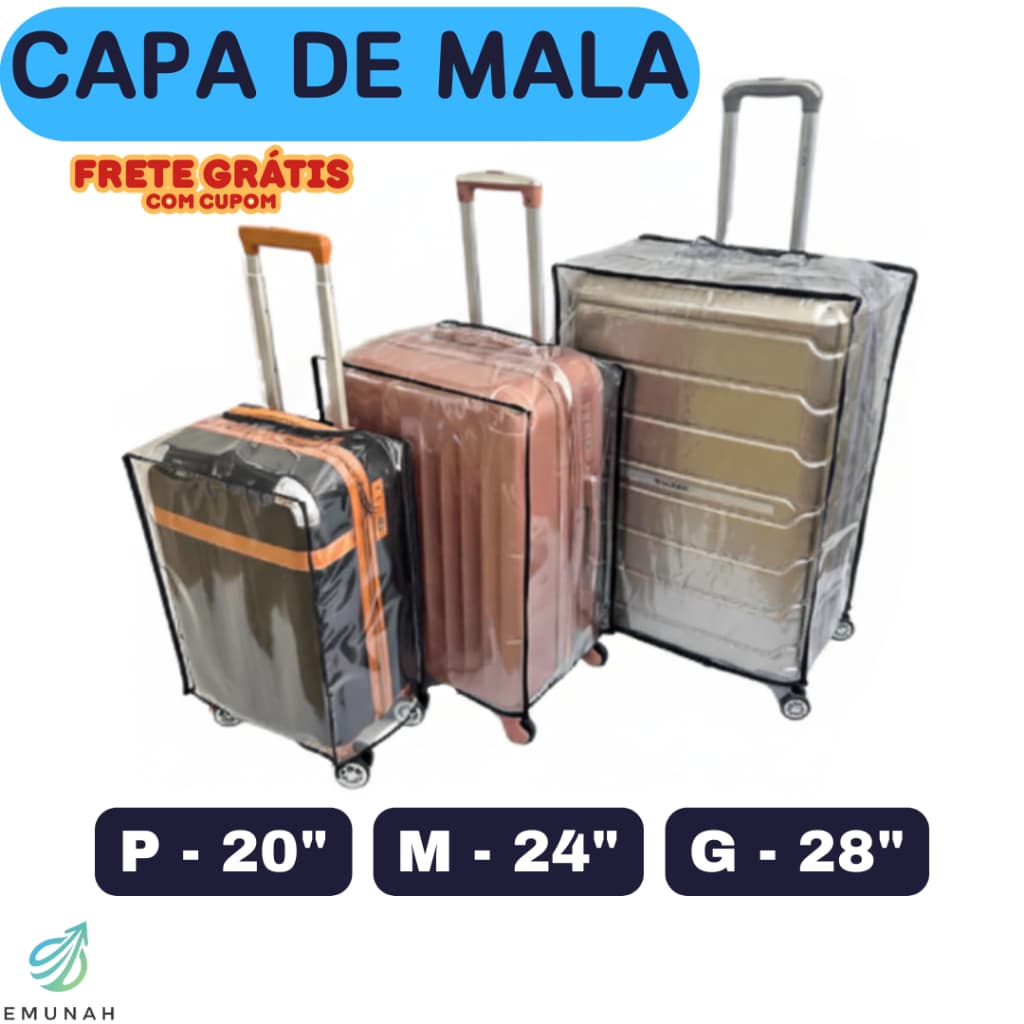 Capa de Mala Viagem Transparente (Tamanhos P, M ou G) - Anti-Risco, Poeira e Sujeira. Pronta Entrega