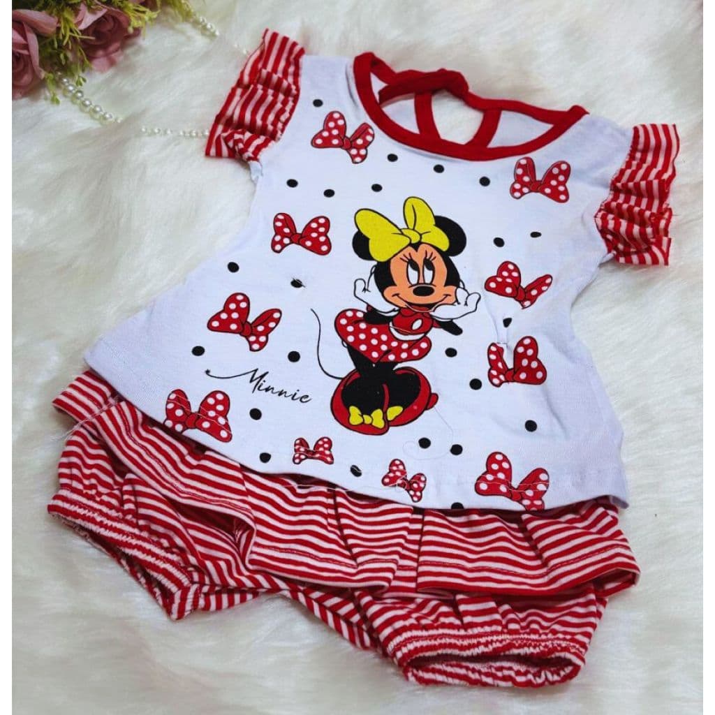 Conjunto Bebê Blusinha Estilosa Minnie com Short Saia Menina Infantil Roupa Fofa Minie
