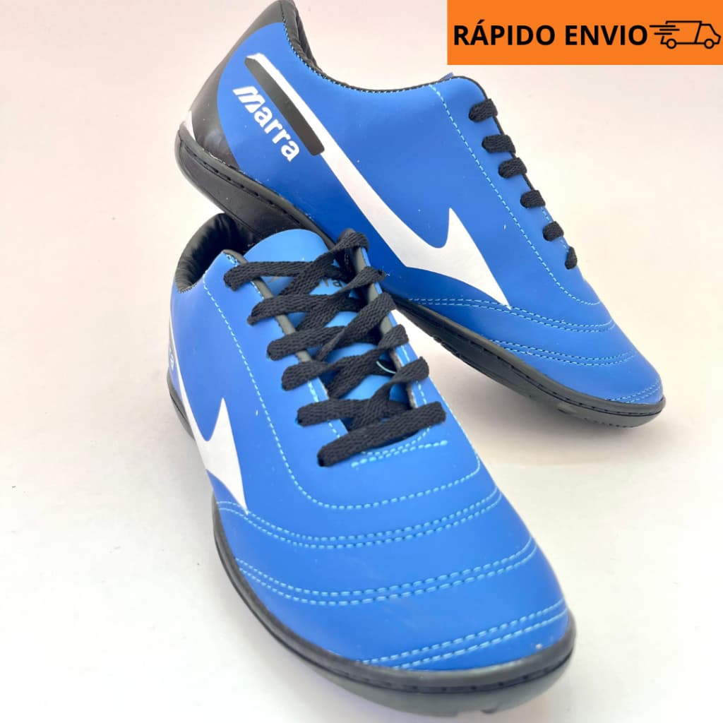 Chuteira Azul Vermelha Tênis SOCIETY FUTSAL Costurada Reforçada Quadra Salão Adulto Unissex PROMOÇÃO