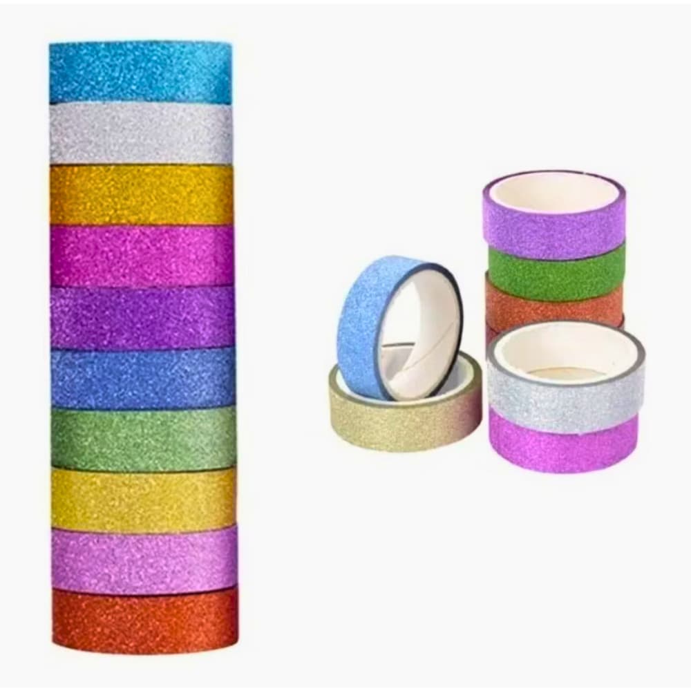 Kit Com 10 Fitas Adesivas Com Glitter 3 Metros Cada Cor