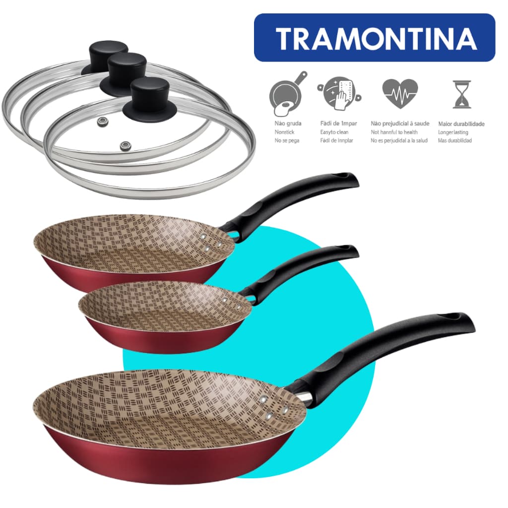 Jogo de Frigideiras Tramontina 3pçs Turim Revestimento Antiaderente Starflon Max